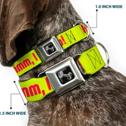 Dog Bone Seatbelt Buckle Collar - HMMM, I DON'T THINK SO! Yellow/Pink