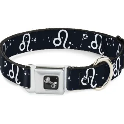 Dog Bone Seatbelt Buckle Collar - Zodiac Leo Symbol/Constellations Black/White