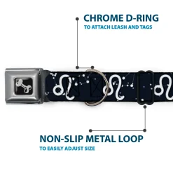 Dog Bone Seatbelt Buckle Collar - Zodiac Leo Symbol/Constellations Black/White