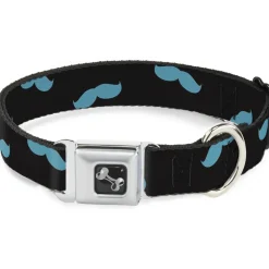 Dog Bone Seatbelt Buckle Collar - Mustaches Scattered Black/Turquoise