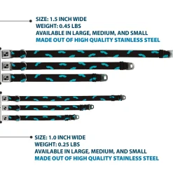 Dog Bone Seatbelt Buckle Collar - Mustaches Scattered Black/Turquoise