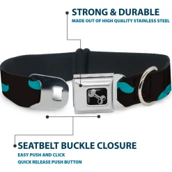 Dog Bone Seatbelt Buckle Collar - Mustaches Scattered Black/Turquoise