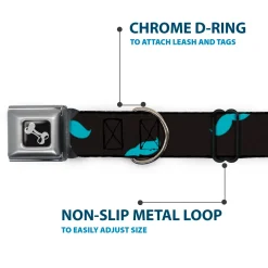 Dog Bone Seatbelt Buckle Collar - Mustaches Scattered Black/Turquoise