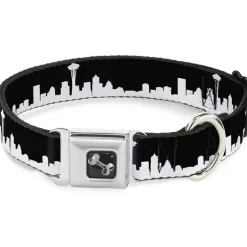 Dog Bone Seatbelt Buckle Collar - Seattle Solid Skyline Black/White