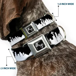 Dog Bone Seatbelt Buckle Collar - Seattle Solid Skyline Black/White