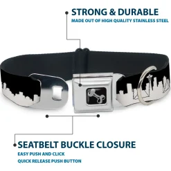 Dog Bone Seatbelt Buckle Collar - Seattle Solid Skyline Black/White