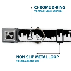 Dog Bone Seatbelt Buckle Collar - Seattle Solid Skyline Black/White