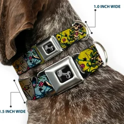 Dog Bone Seatbelt Buckle Collar - Trust No One CLOSE-UP Yellow/Green/Blue-S