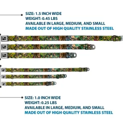 Dog Bone Seatbelt Buckle Collar - Trust No One CLOSE-UP Yellow/Green/Blue-S