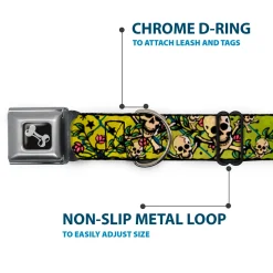 Dog Bone Seatbelt Buckle Collar - Trust No One CLOSE-UP Yellow/Green/Blue-S