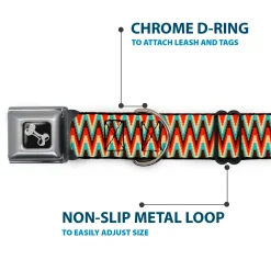 Dog Bone Seatbelt Buckle Collar - Jagged Zig Zag Brown/Aqua/Cream/Red