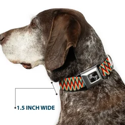 Dog Bone Seatbelt Buckle Collar - Jagged Zig Zag Brown/Aqua/Cream/Red