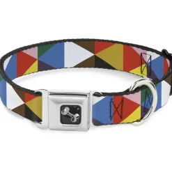 Dog Bone Seatbelt Buckle Collar - Geometric Triangle Blocks Multi Color