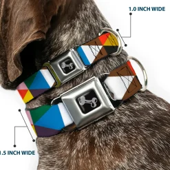 Dog Bone Seatbelt Buckle Collar - Geometric Triangle Blocks Multi Color