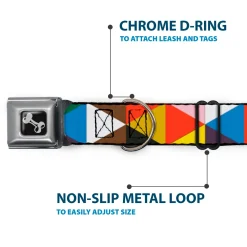 Dog Bone Seatbelt Buckle Collar - Geometric Triangle Blocks Multi Color