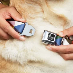 Dog Bone Seatbelt Buckle Collar - Geometric Triangle Blocks Multi Color