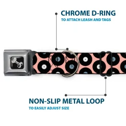 Dog Bone Seatbelt Buckle Collar - Vinyl Records Tan/Black/Gray/White