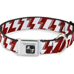 Dog Bone Seatbelt Buckle Collar - Lightning Bolts Sketch Red/White
