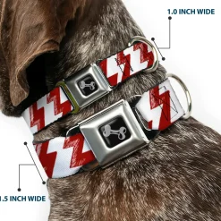 Dog Bone Seatbelt Buckle Collar - Lightning Bolts Sketch Red/White