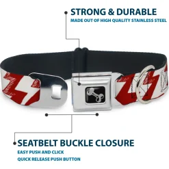 Dog Bone Seatbelt Buckle Collar - Lightning Bolts Sketch Red/White