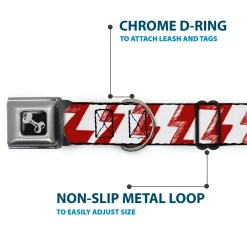 Dog Bone Seatbelt Buckle Collar - Lightning Bolts Sketch Red/White