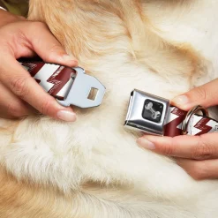 Dog Bone Seatbelt Buckle Collar - Lightning Bolts Sketch Red/White