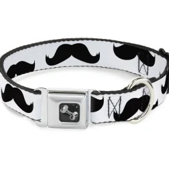 Dog Bone Seatbelt Buckle Collar - Mustaches White/Black