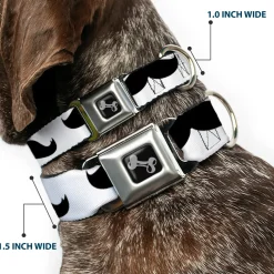 Dog Bone Seatbelt Buckle Collar - Mustaches White/Black
