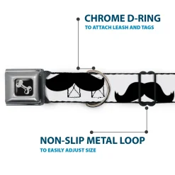 Dog Bone Seatbelt Buckle Collar - Mustaches White/Black