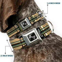 Dog Bone Seatbelt Buckle Collar - Skull & Cross Bones Plaid Tan