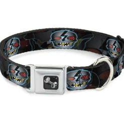 Dog Bone Seatbelt Buckle Collar - High Voltage Skull