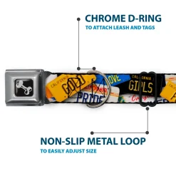 Dog Bone Seatbelt Buckle Collar - Cali License Plates Stacked