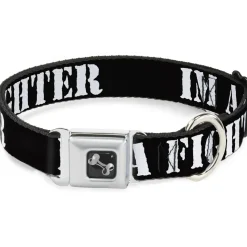 Dog Bone Seatbelt Buckle Collar - I'M A FIGHTER Black/White