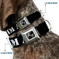 Dog Bone Seatbelt Buckle Collar - I'M A FIGHTER Black/White