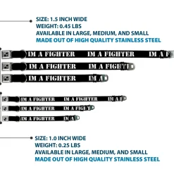 Dog Bone Seatbelt Buckle Collar - I'M A FIGHTER Black/White