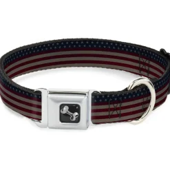 Dog Bone Seatbelt Buckle Collar - United States Flag Stars & Stripes Distressed