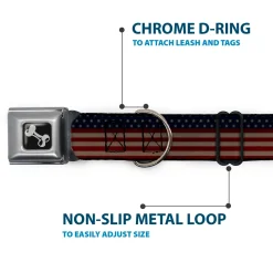 Dog Bone Seatbelt Buckle Collar - United States Flag Stars & Stripes Distressed