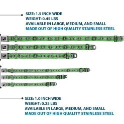 Dog Bone Seatbelt Buckle Collar - Metal Chain Green/Gray