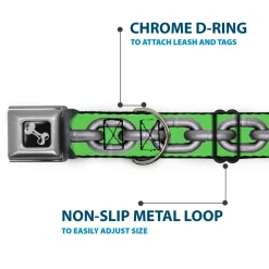 Dog Bone Seatbelt Buckle Collar - Metal Chain Green/Gray