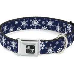 Dog Bone Seatbelt Buckle Collar - Snowflakes Blue/White