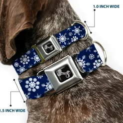 Dog Bone Seatbelt Buckle Collar - Snowflakes Blue/White