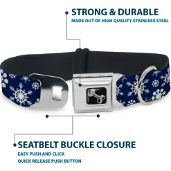 Dog Bone Seatbelt Buckle Collar - Snowflakes Blue/White