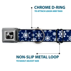 Dog Bone Seatbelt Buckle Collar - Snowflakes Blue/White