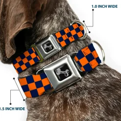 Dog Bone Seatbelt Buckle Collar - Checker Orange/Blue