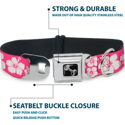 Dog Bone Seatbelt Buckle Collar - Hibiscus Neon Pink/White