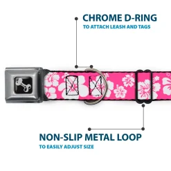 Dog Bone Seatbelt Buckle Collar - Hibiscus Neon Pink/White