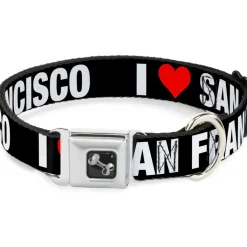 Dog Bone Seatbelt Buckle Collar - I "HEART" SAN FRANCISCO Black/White/Red