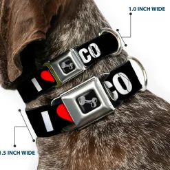 Dog Bone Seatbelt Buckle Collar - I "HEART" SAN FRANCISCO Black/White/Red