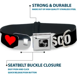 Dog Bone Seatbelt Buckle Collar - I "HEART" SAN FRANCISCO Black/White/Red