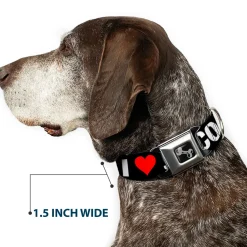 Dog Bone Seatbelt Buckle Collar - I "HEART" SAN FRANCISCO Black/White/Red